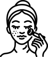 Woman using face roller hand drawn icon vector