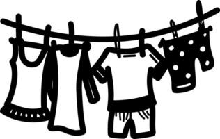 A hand drawn icon of drying clothes on a wire vector