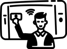 Person using smart device hand drawn icon vector