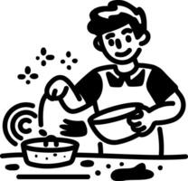 A hand drawn icon of a person baking in a kitchen vector