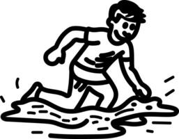 Mud playing icon of a kid in hand drawn style vector