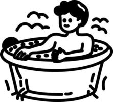 A person taking hot bathing, hand drawn style icon vector