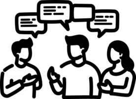 Conversation between three persons, hand drawn style icon vector