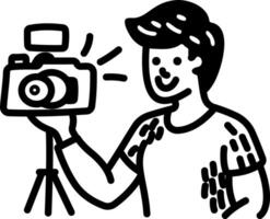 A hand drawn icon of a man taking pictures with camera vector