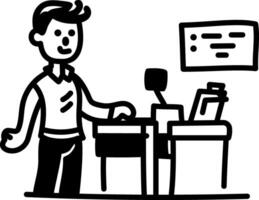 A hand drawn icon of a person standing at billing counter vector