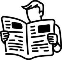 A hand drawn icon of a person reading newspaper vector