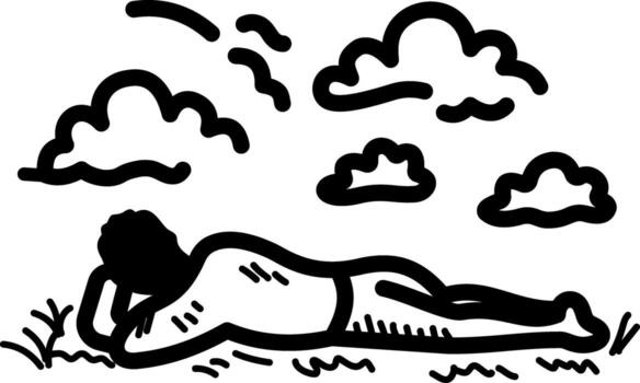 A person relaxing in garden, hand drawn icon vector