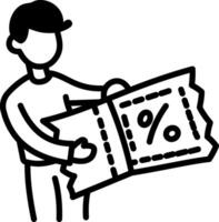 A hand drawn icon of a person holding a discount voucher vector