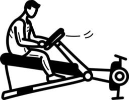 A man doing exercise on rowing machine, hand drawn icon vector