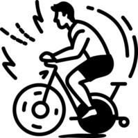 A man doing exercise with stationary bicycle, hand drawn icon vector