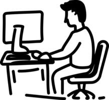 A man working on a computer, hand drawn style icon vector