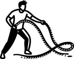 A man doing exercise with battle rope, hand draw icon vector