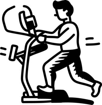 A hand drawn icon of a character running on a treadmill vector