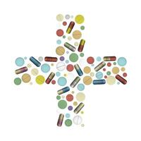 Cross shape with tablets. Medical design. vector