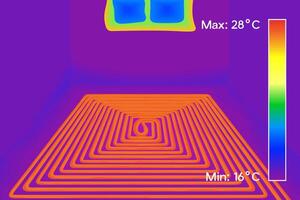 Thermal image of floor heating in house. Colored thermographic image of the scan camera. The temperature distribution in the building HVAC. vector