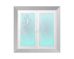 Broken window. Hole in glass, shards and cracks. Vandalism and crime. vector