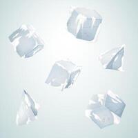 Ice and snow blocks. Transparency ice cubes and pyramids. White background. vector