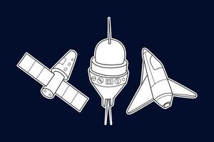 Rocket, shuttle and spaceship. A set of space ships. vector