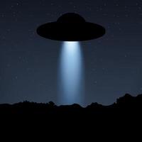 UFO light beam. Spaceship in the night sky. vector