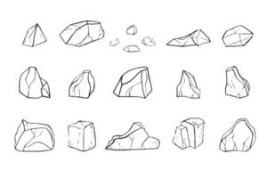 Contour drawing stone set. Different rock blocks. vector