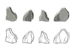 Debris stone set. Different rock blocks. 3d realistic and outline shape. vector
