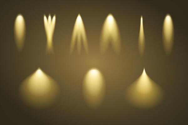 Set of light beams. Gold illumination.