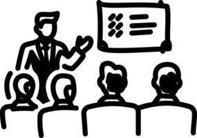 A person giving presentation, hand drawn style icon vector