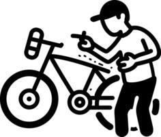 A person standing with bicycle, hand drawn style icon vector