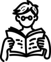 A hand drawn icon of a person reading book vector