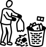 A hand drawn icon of a person throwing trash into bin vector