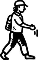 A hand drawn icon of walking character wearing bag vector