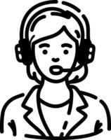 A hand drawn icon of a representative wearing headsets, vector