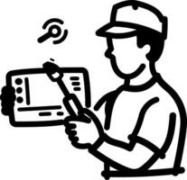 A hand drawn icon of an electrician vector