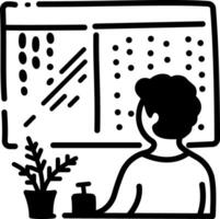 A hand drawn icon of a person see raining from a window vector