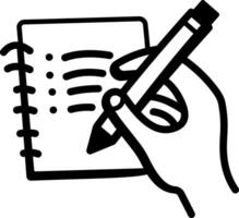 A hand drawn icon of writing on notebook with pencil vector