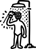 A hand drawn icon of a person taking shower vector