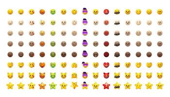 Emoji set. Emoticons pack for web and mobile applications. Facial signs for messengers and apps. Yellow and different skin tones icons. vector