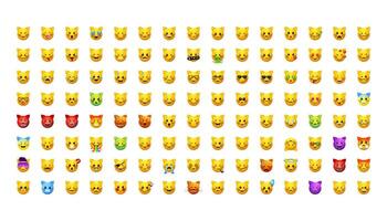 Big cat shape emoji set. Animal emoticons pack for web and mobile applications. Facial signs for messengers and apps. vector