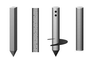 Types of piles. Construction foundation set. vector