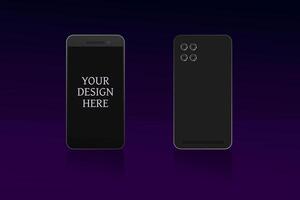 Mockup of smartphone with black screen. Editable background, shadow, glare vector