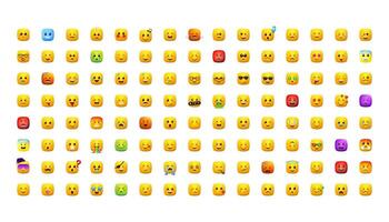 Big yellow square emoji set. Face emoticons pack for web and mobile applications. Facial signs for messengers and apps. vector
