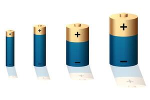 Blue battery set. AAA, AA, D and D size. vector