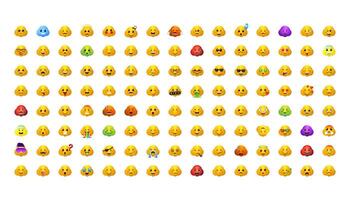 Big yellow emoji with big cheeks set. Funny face emoticons pack for web and mobile applications. Facial signs for messengers and apps. vector