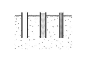 Pipe pile. Construction steps. The foundation for the building. vector