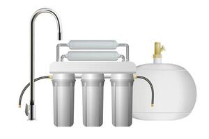 Reverse osmosis filter with expansion tank and faucet. Drinking water purification. vector