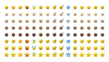 Emoji set. Emoticons pack for web and messengers. Facial signs for messengers and apps. Yellow and different skin tones icons. vector