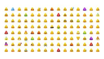 Big yellow triangle emoji set. Face emoticons pack for web and mobile applications. Facial signs for messengers and apps. vector