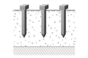 Friction rectangular concrete piles. Construction bedrock. vector