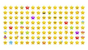 Big star shape emoji set. Funny emoticons pack for web and mobile applications. Facial signs for messengers ads apps. vector