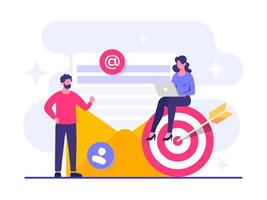 Approaching the target audience using email marketing flat illustration, Online business strategy, Advertising, Email newsletter, messaging vector